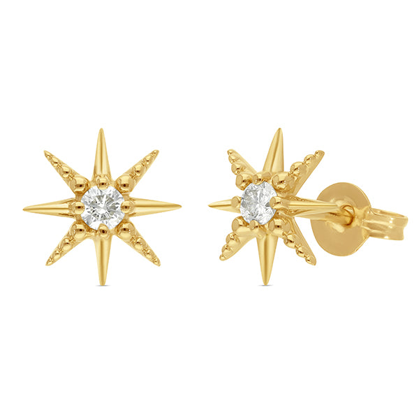 9k Yellow Gold Diamond Star Stud Earrings Precious Metals