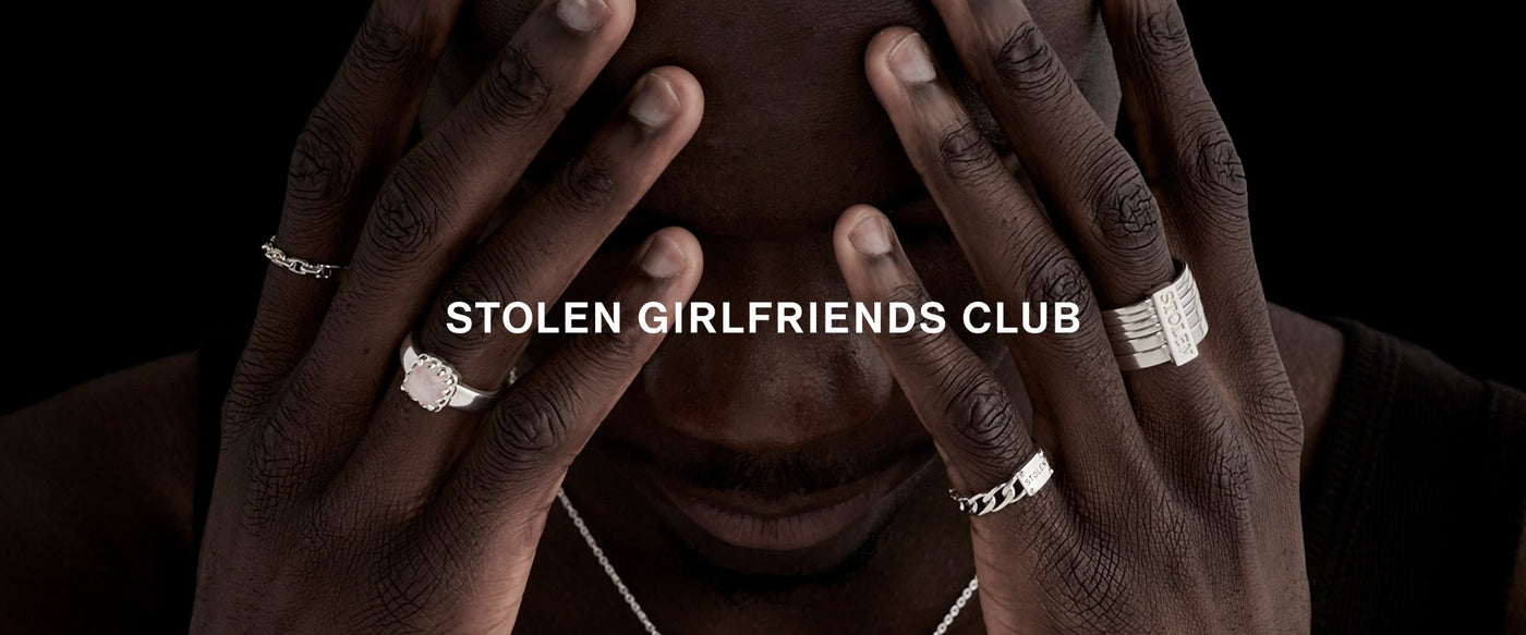 Stolen Girlfriends Club is a New Zealand Fashion Jewellery Brand. This image shows rings from their core collection on a model.