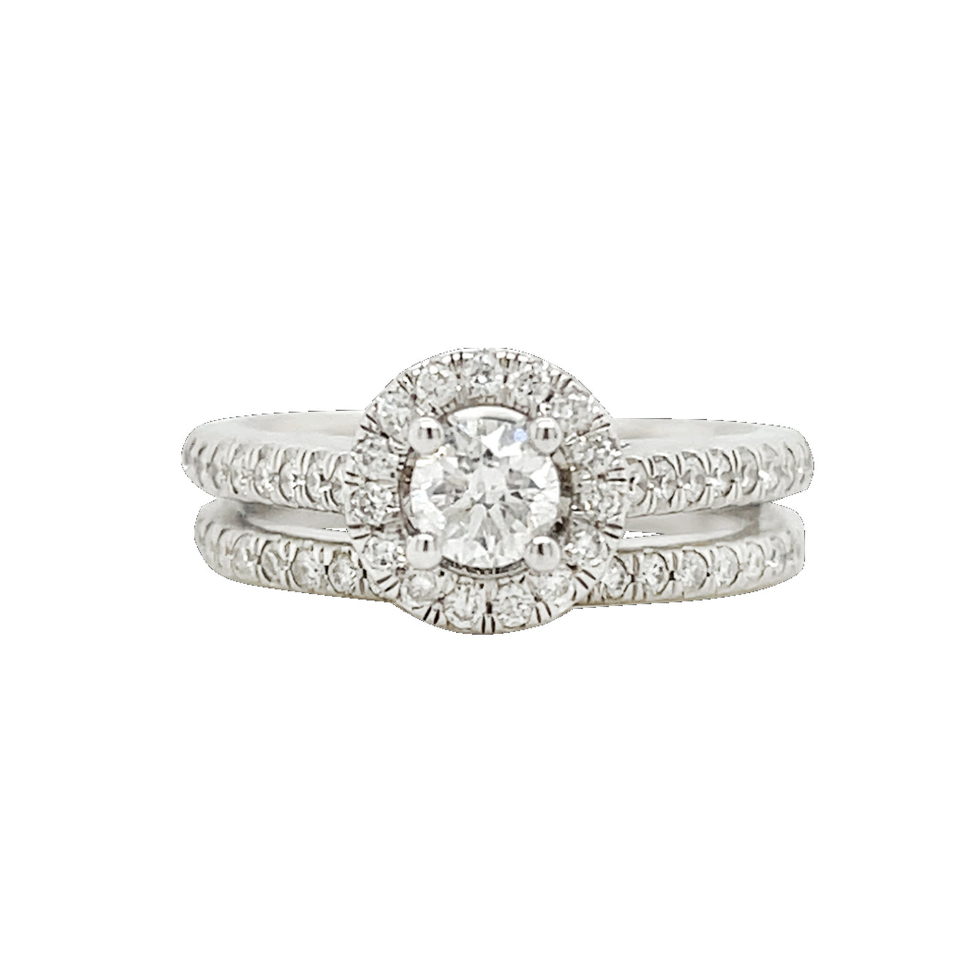 14K White Gold Diamond Halo Bridal Ring Set | Total 1.00ct