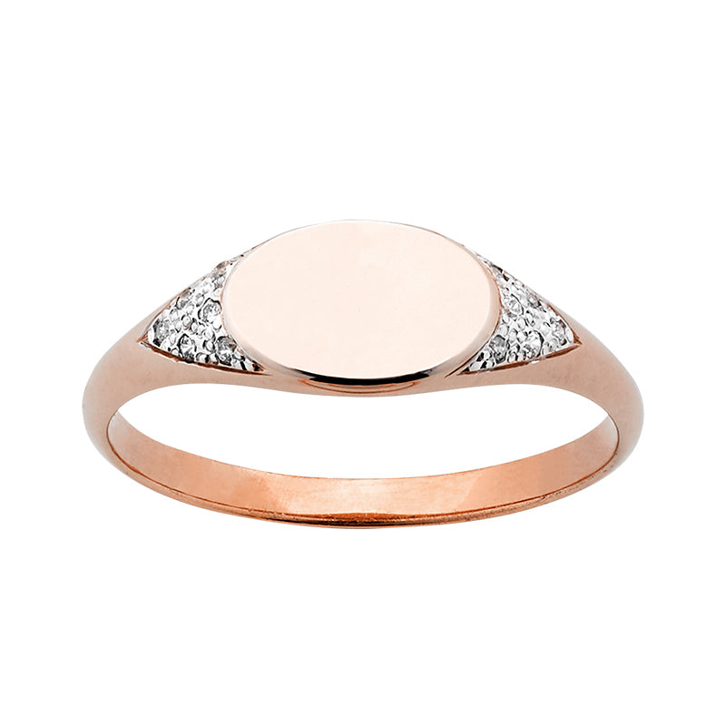 9k Rose Gold & Diamond Oval Signet Ring