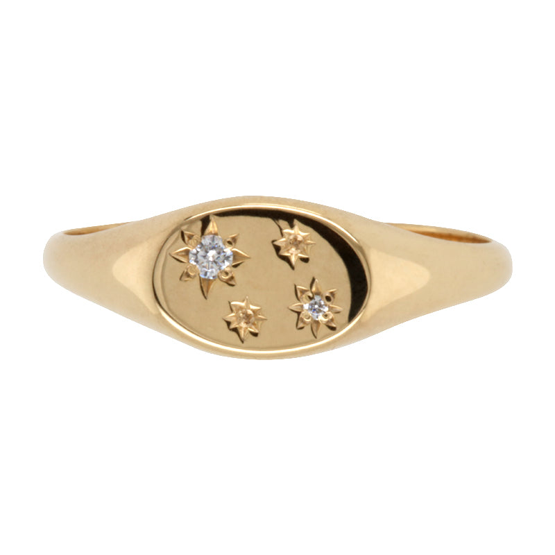 9k Yellow Gold Star Set Diamond Signet Ring