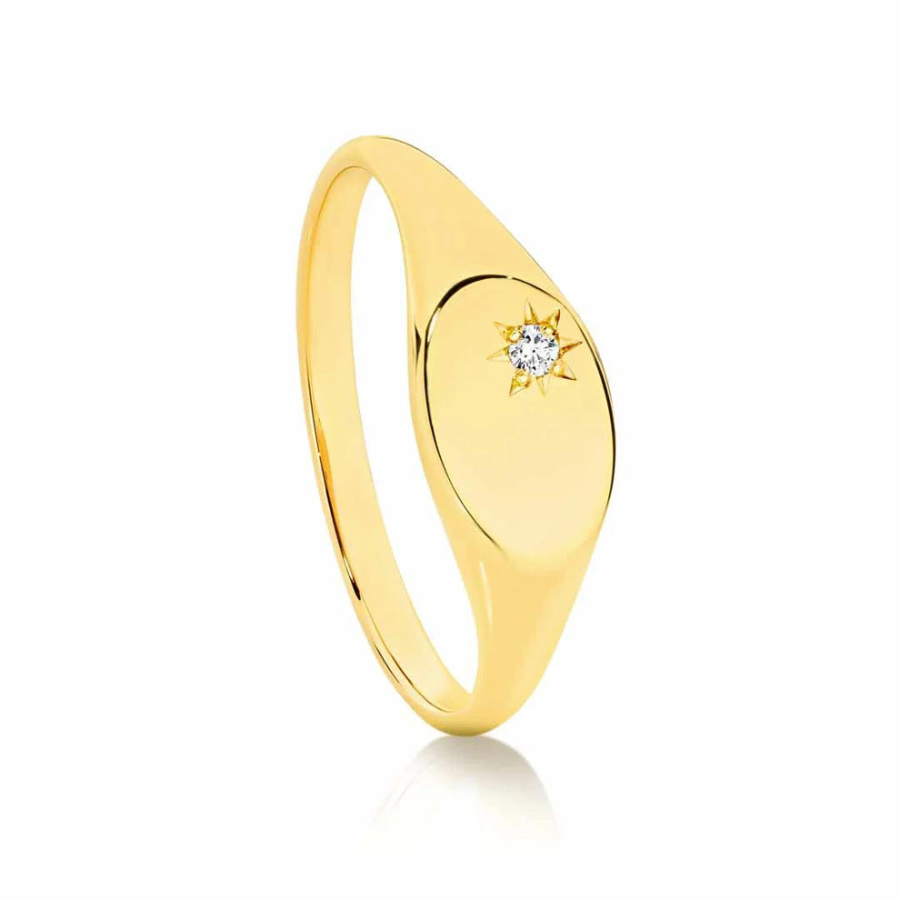 9k Yellow Gold Diamond Signet Ring