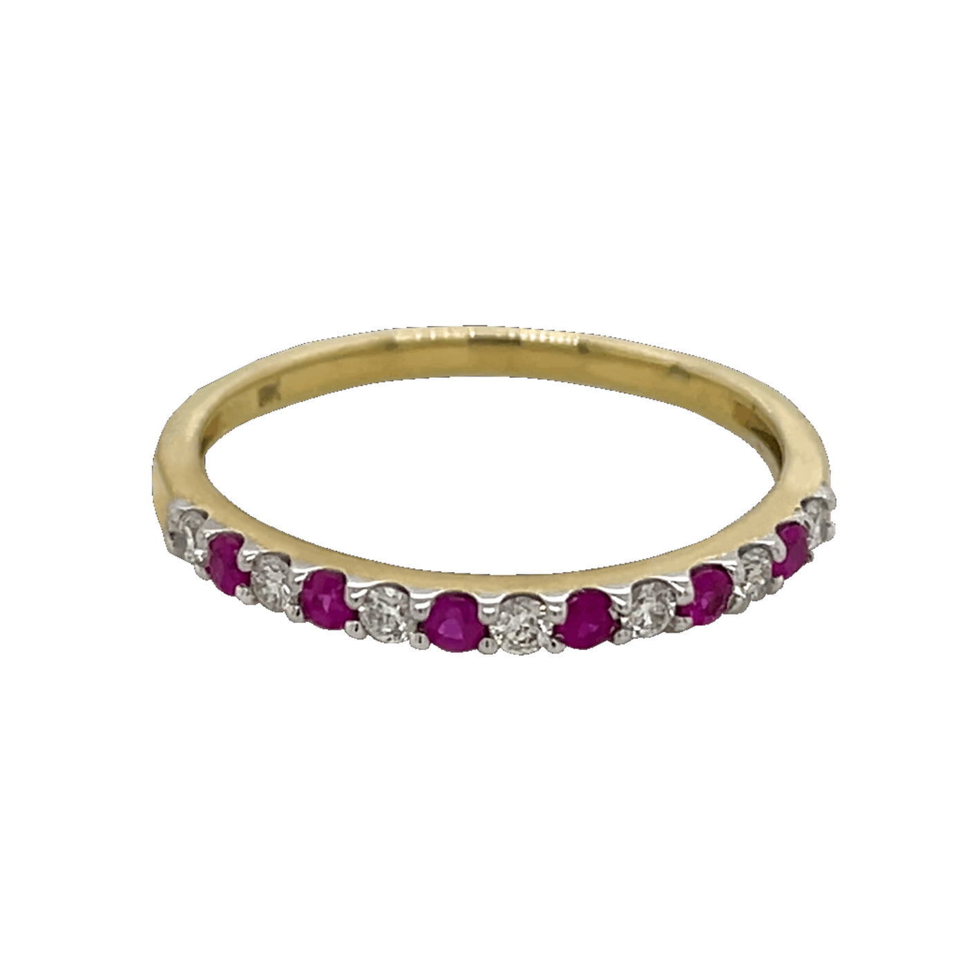 9K Yellow Gold Diamond & Ruby Accent Ring Size P