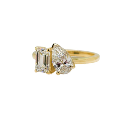 9ct Yellow Gold Emerald and Pear Toi et Moi Diamond Ring 2 TDW