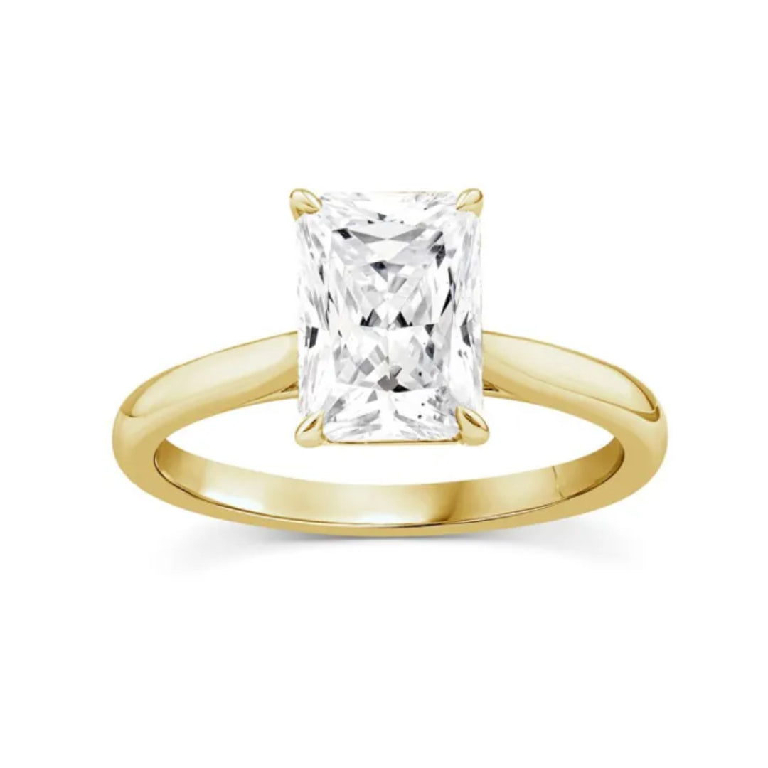 9ct Yellow Gold Lab Grown Solitaire Diamond Radiant Cut Ring