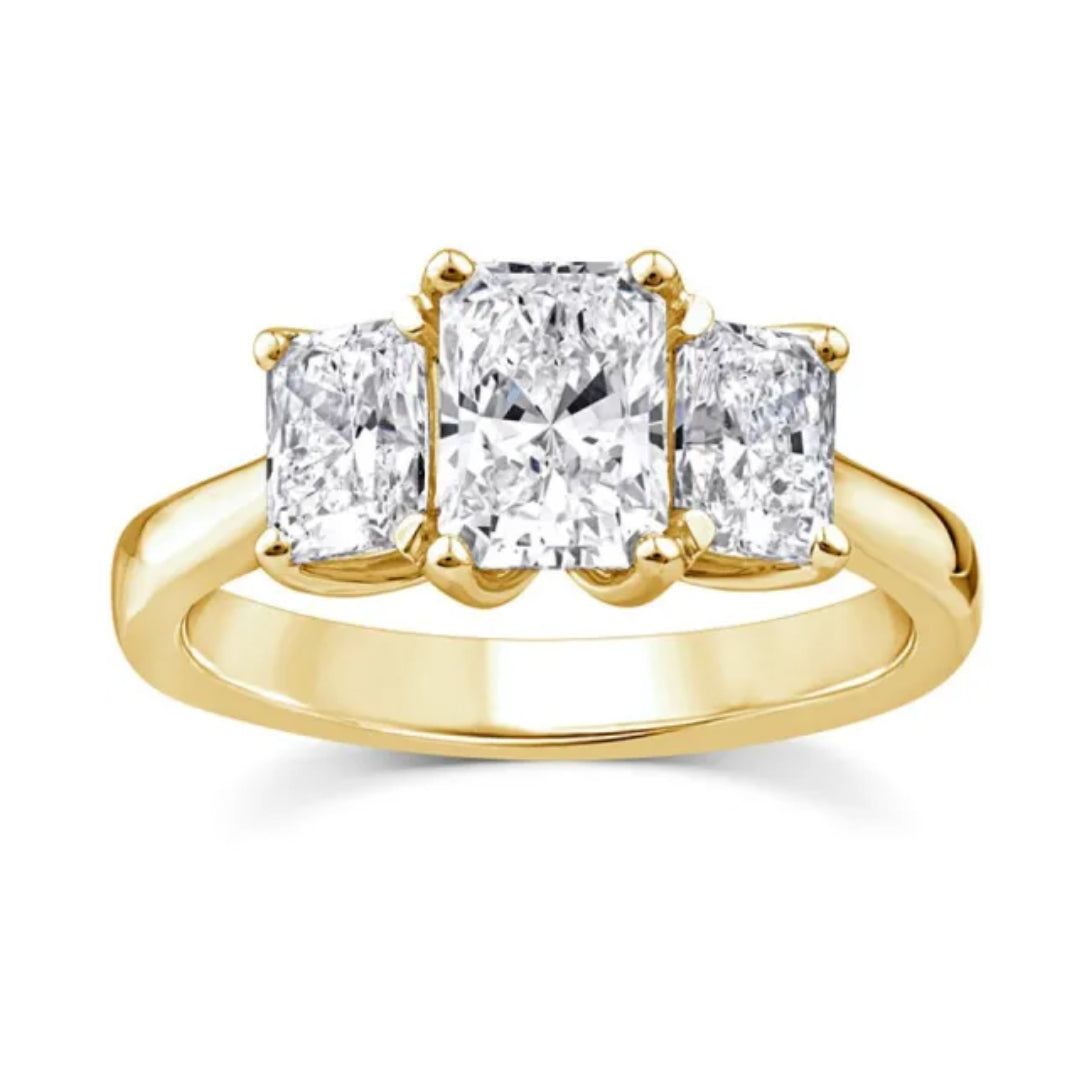 9ct Yellow Gold Lab Grown Radiant Cut Trilogy Diamond Ring
