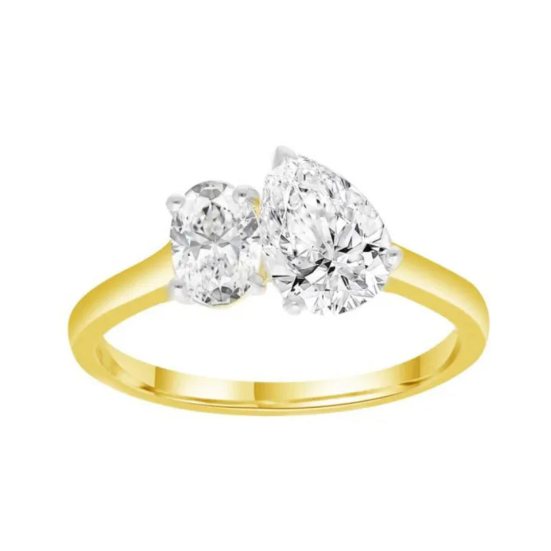 9k Yellow Gold Toi et Moi Lab Grown Diamond Ring | Size L