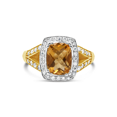 9ct Bitone 1.90ct Citrine & 0.43ct Diam Ring | Size M