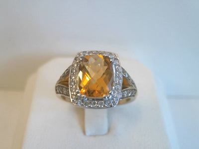 9ct Bitone Citrine & Diamond Ring