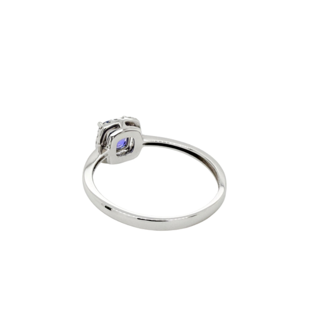 18k White Gold | Tanzanite & Diamond Halo Ring | M ½