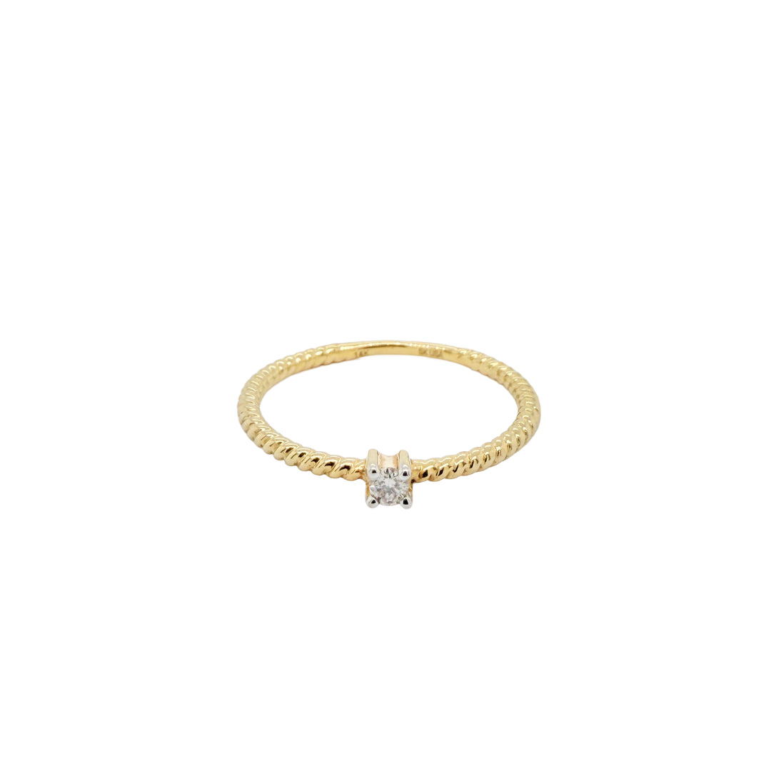 14k Yellow Gold Rope Band Diamond Ring | M
