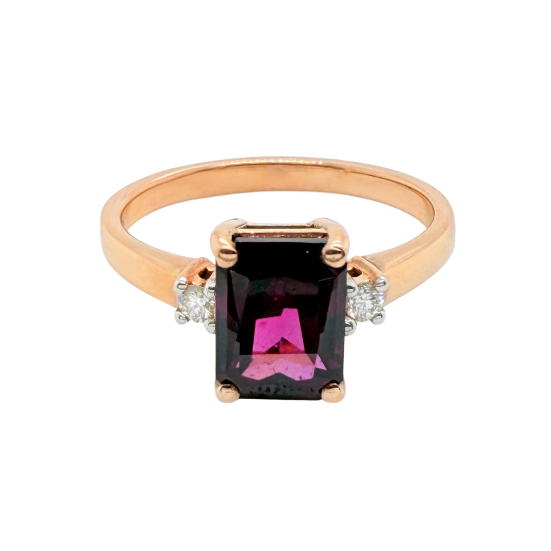 9k Rose Gold Rhodalite Garnet & Diamond Ring | N