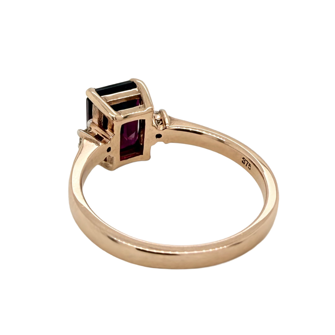 9k Rose Gold Rhodalite Garnet & Diamond Ring | N