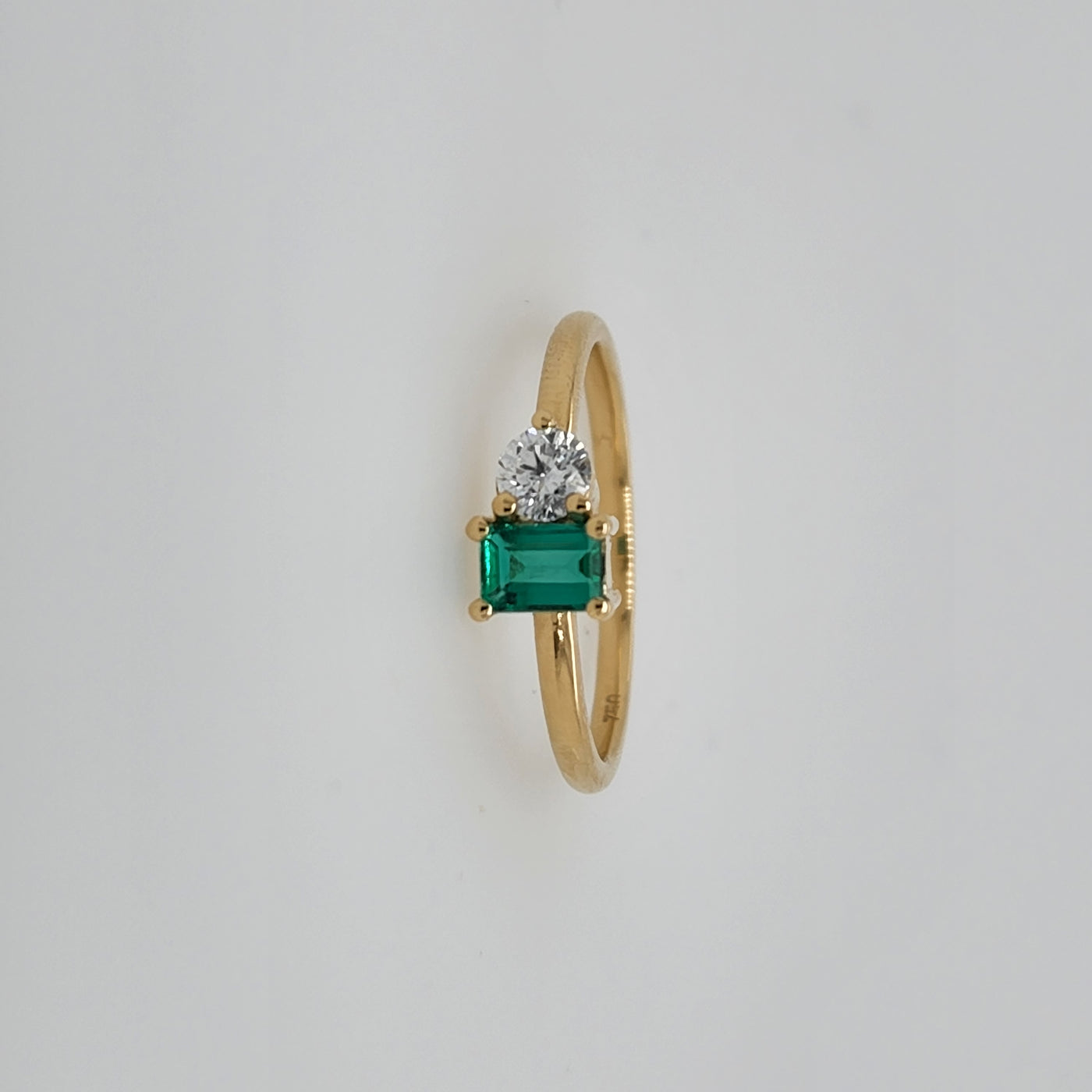 18k Yellow Gold 'Toi et Moi' Emerald & Diamond Ring