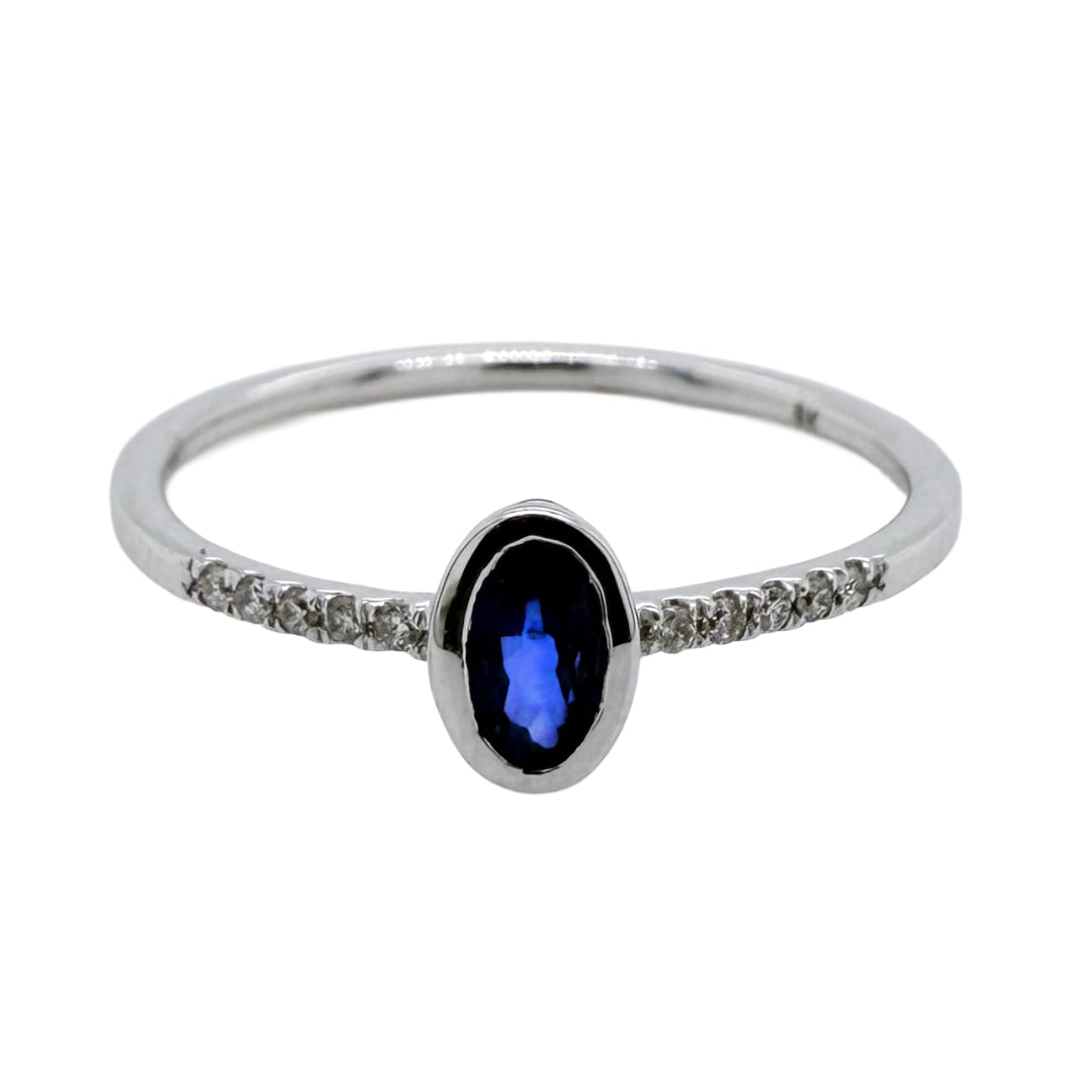 14k White Gold Blue Sapphire & Diamond Ring | M | 6.5