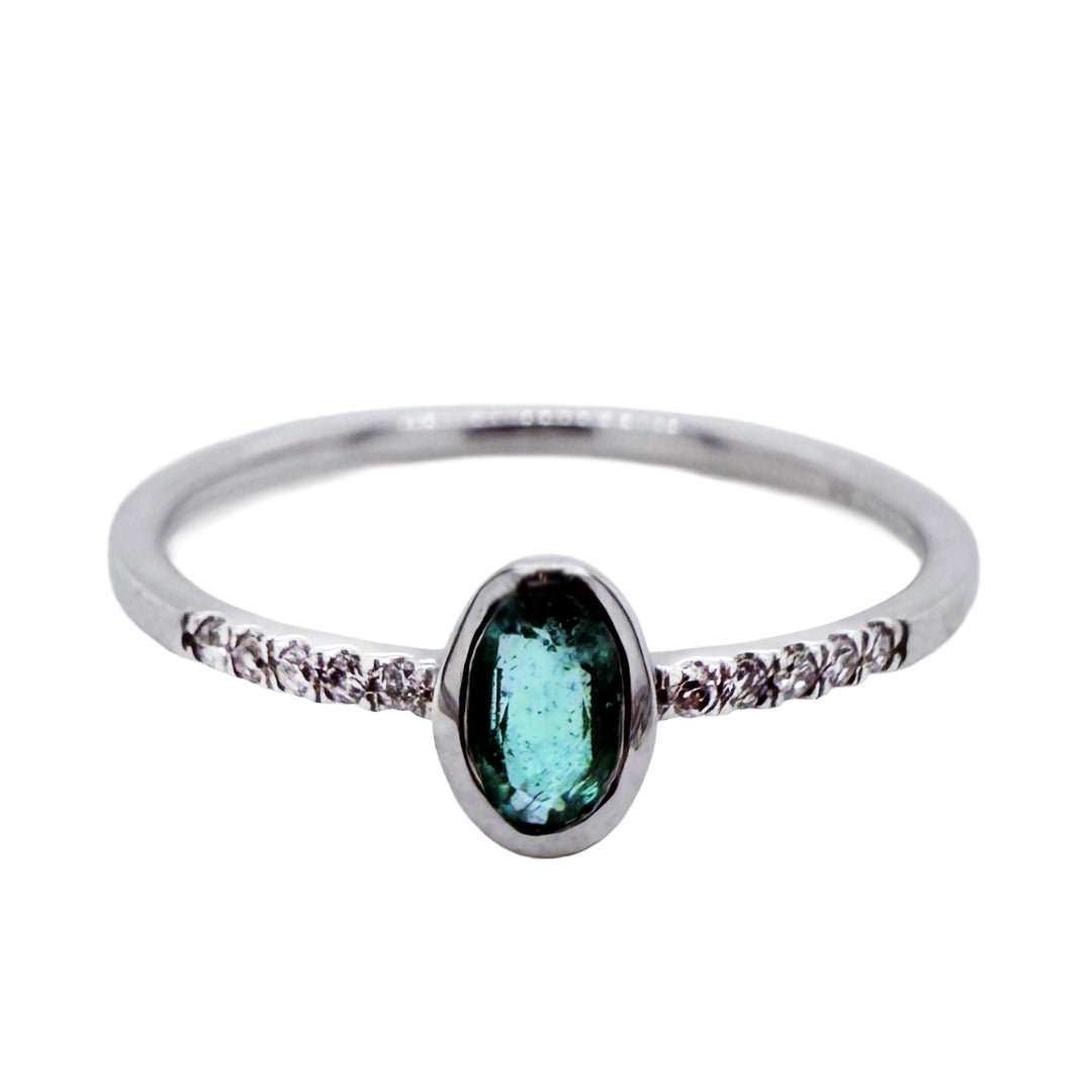 14K White Gold Emerald & Diamond Ring | M | 6.5