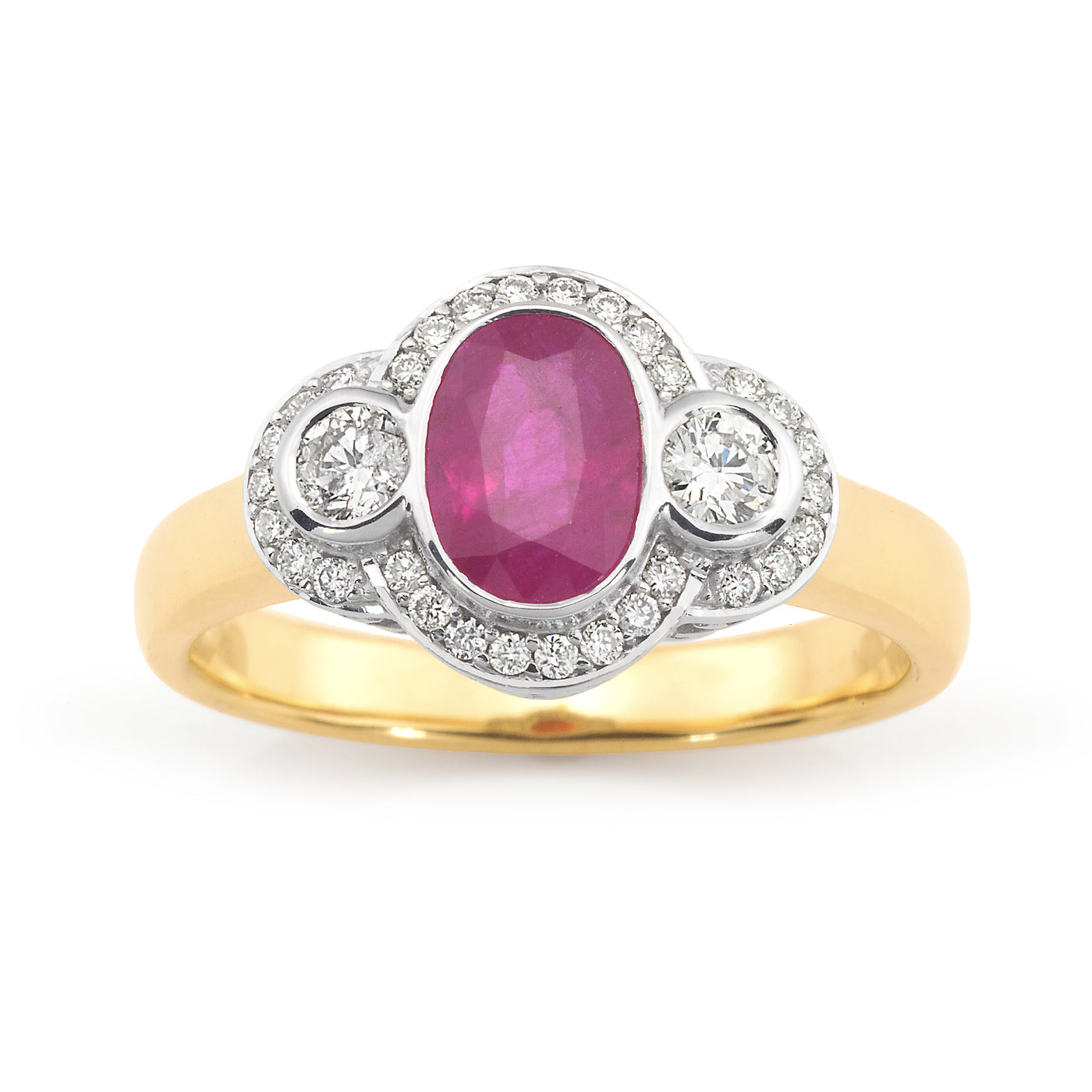 9k Bitone Metals Ruby & Diamond Ring