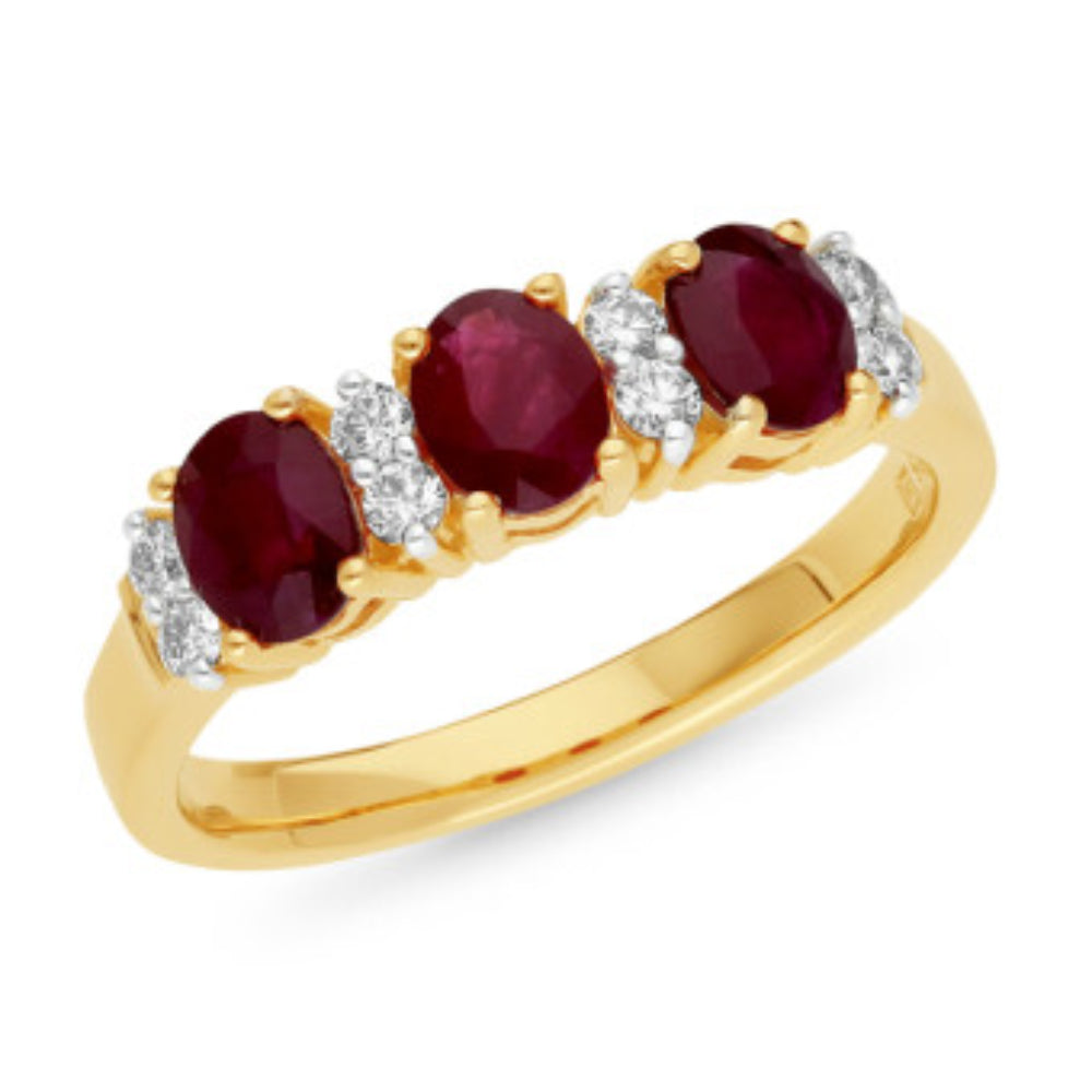 9k Yellow Gold Ruby & Diamond Ring