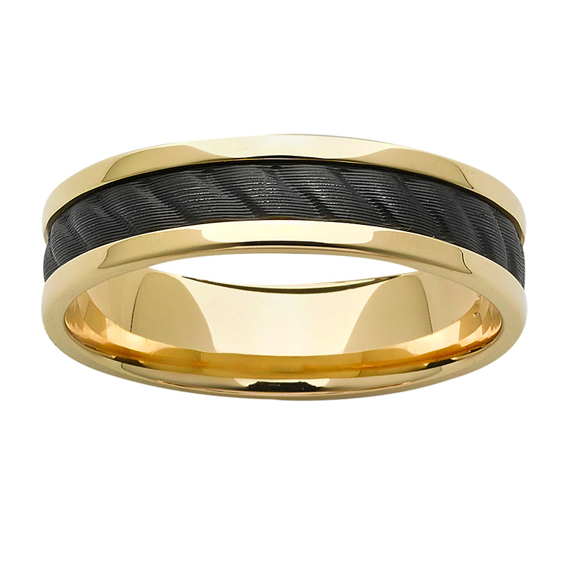 9ct Yellow Gold & Black Ziroconium Rope Pattern Ring