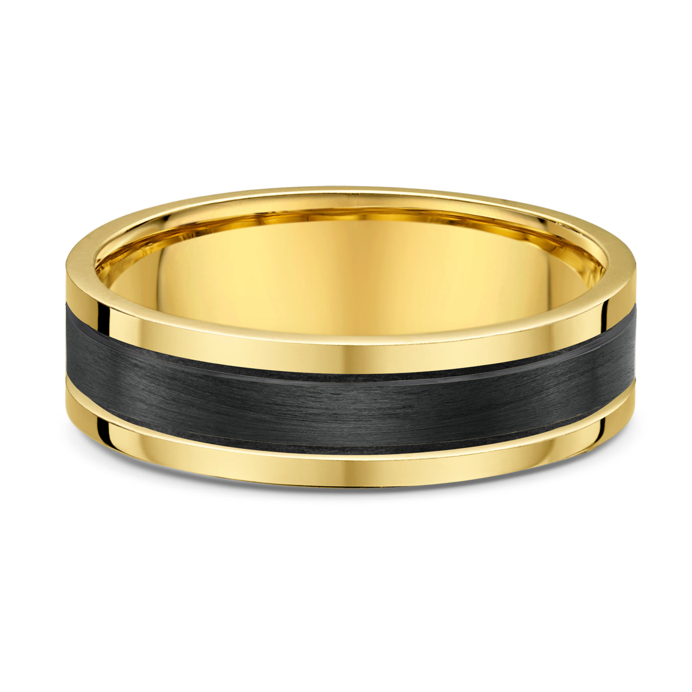 9K Yellow Gold & Carbon Fibre Wedding Band (V)