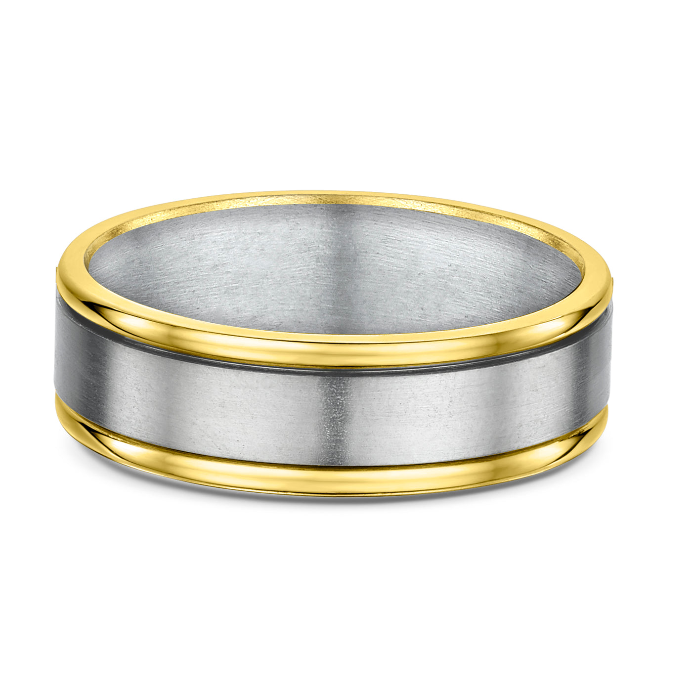 9K Yellow Gold & Titanium Wedding Band (V)