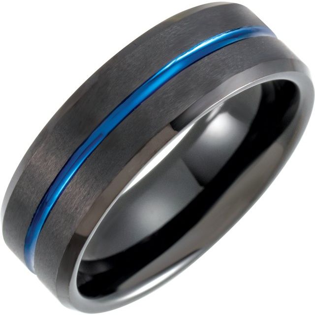 Black Tungsten with Blue PVD Grooved Band (U)