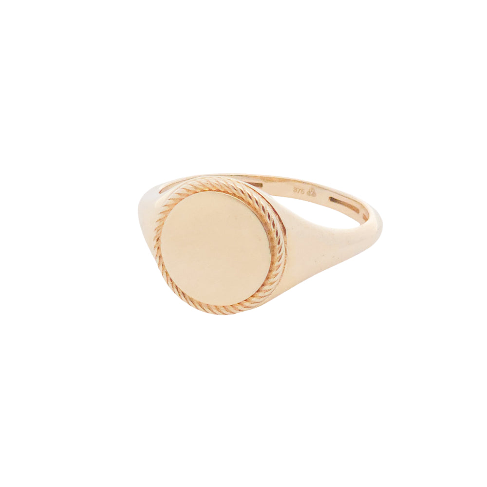 9ct Yellow Gold Round Rope Edge Signet Ring (P)