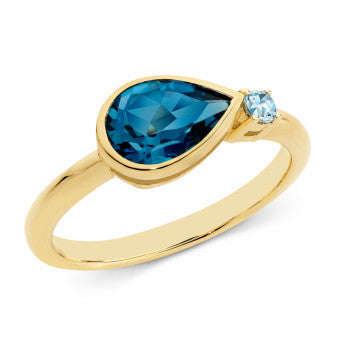 9k Yellow Gold London Blue Topaz East West Pear Ring