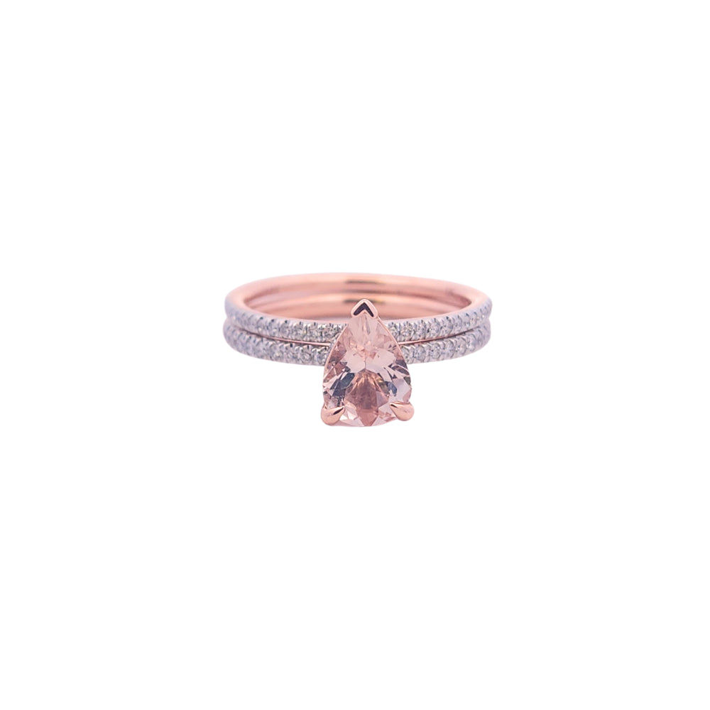 14ct Rose Gold Morganite & Diamond Hidden Halo Ring Set