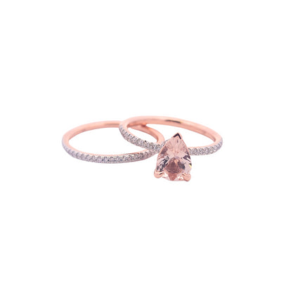 14ct Rose Gold Morganite & Diamond Hidden Halo Ring Set