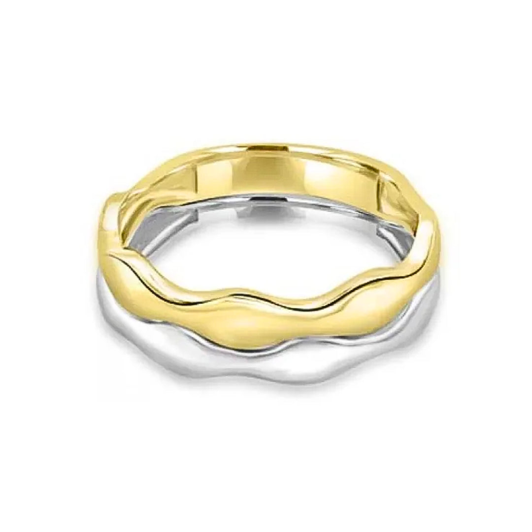 9ct Yellow Gold & White Gold Wave Ring Set | Size P