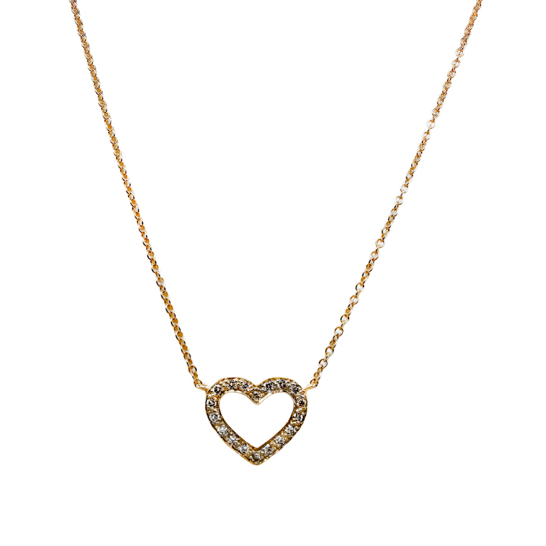9K Yellow Gold Open Heart Diamond Necklace