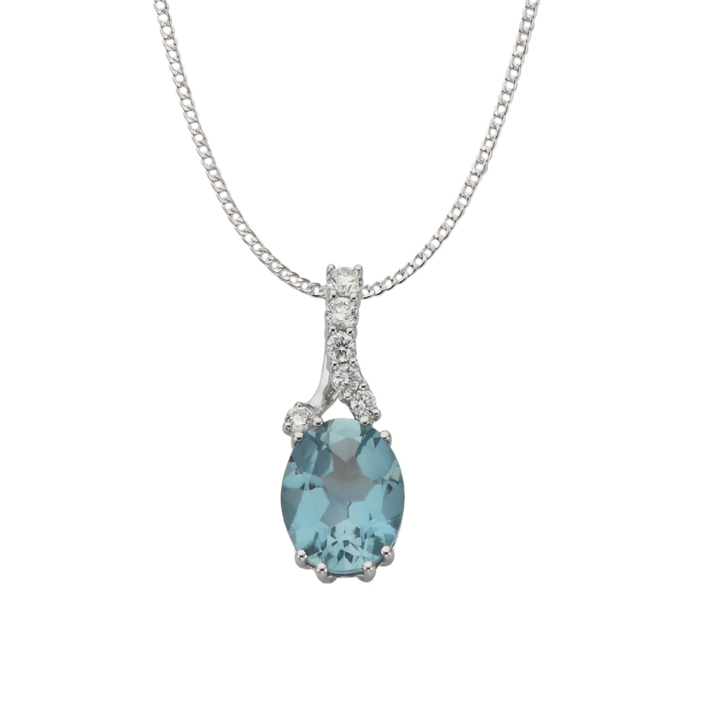 9k White Gold Blue Topaz & Diamond Necklace