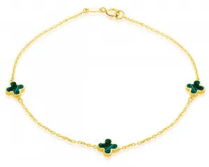 9k Yellow Gold 3 Malachite Petal Bracelet