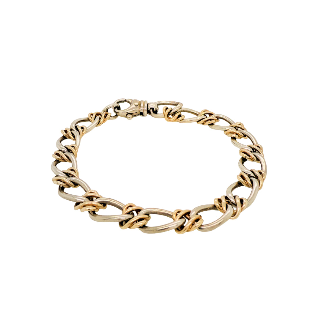 Sterling Silver & 9ct Yellow Gold Celtic Weave & Oval Curb Two-Toned Bracelet