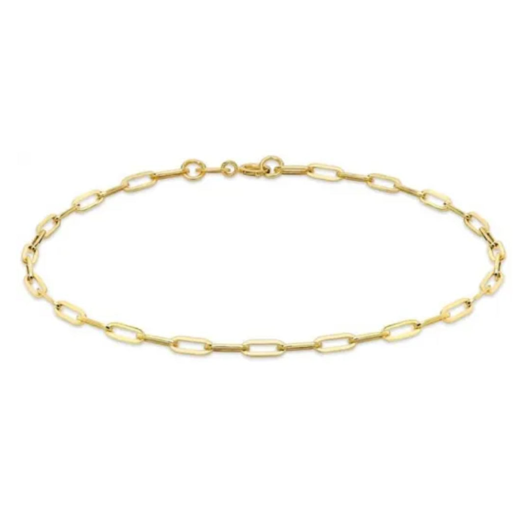 9k Yellow Gold Thin Paper Clip Chain Bracelet