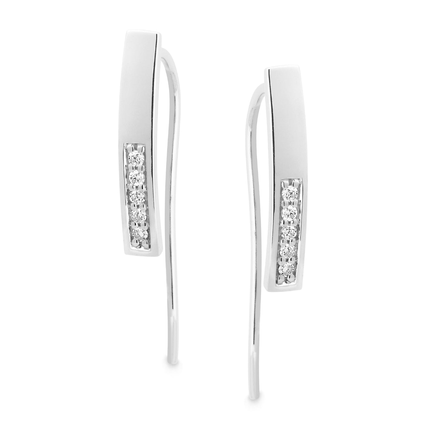 9ct White Gold Diamond Bar Earrings