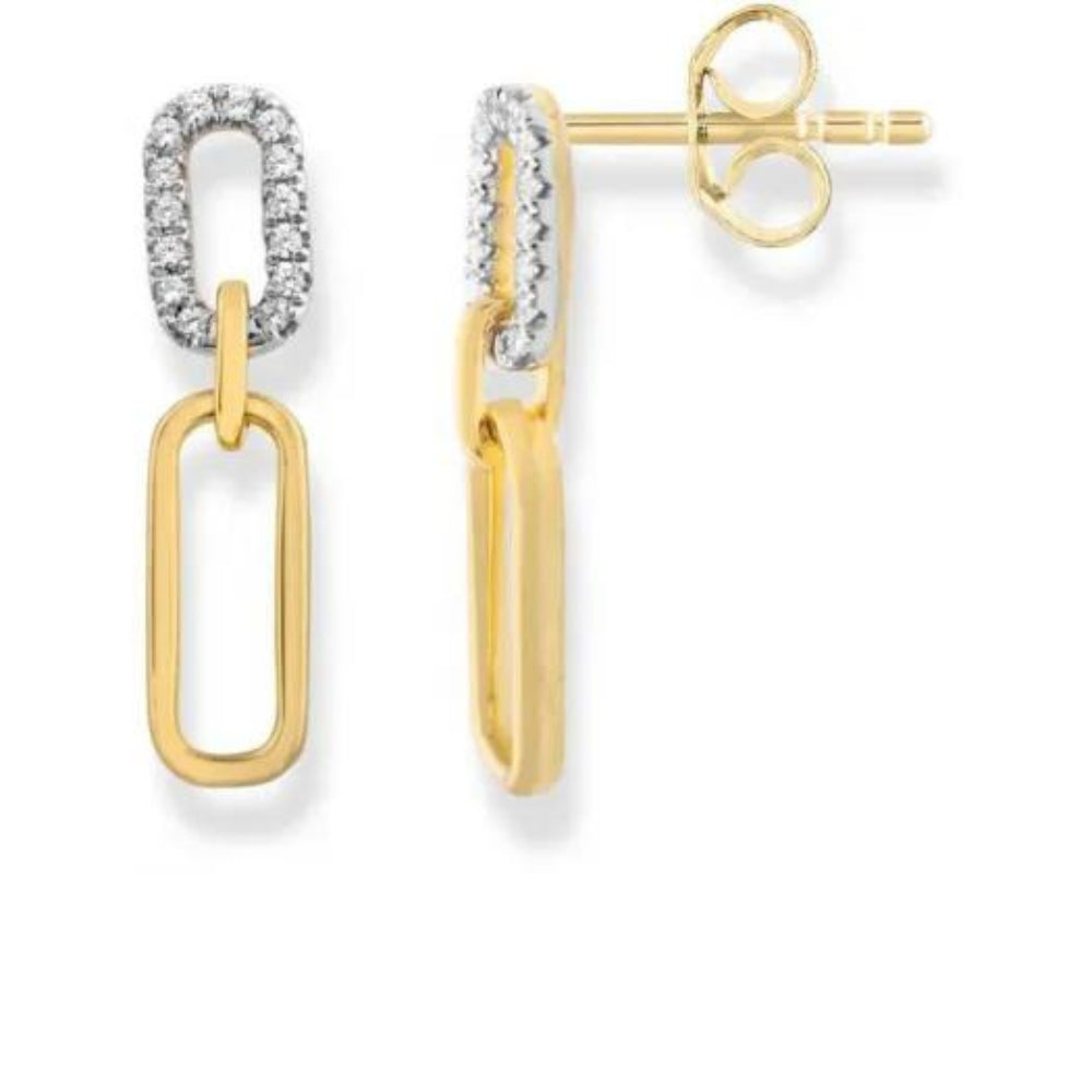 9k Yellow Gold & Diamond Chain Link Drop Earrings