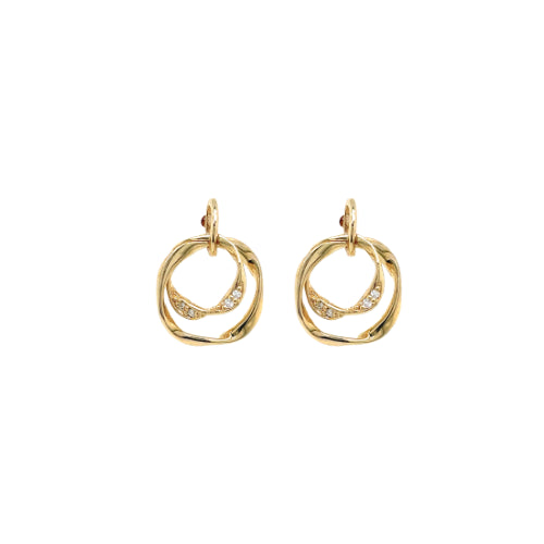 9k Yellow Gold Double Link Abstract Diamond Earrings