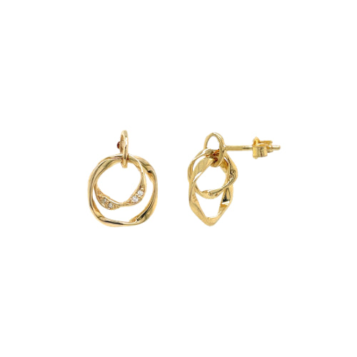 9k Yellow Gold Double Link Abstract Diamond Earrings