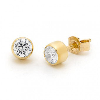 9ct Yellow Gold 4mm Bezel Set CZ Stud Earrings