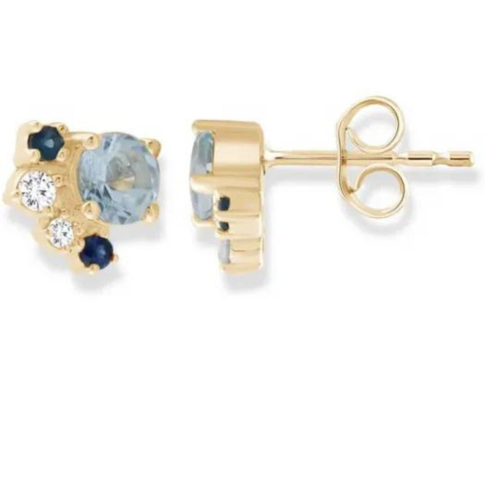 9k Yellow Gold Aquamarine & Diamond Sea Breeze Stud Earrings