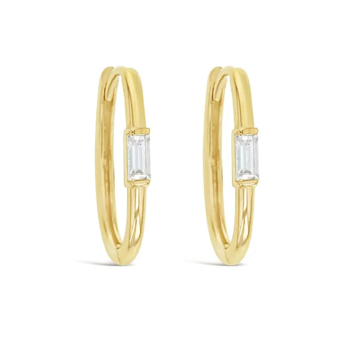 9k Yellow Gold Paperclip CZ Huggie Earrings