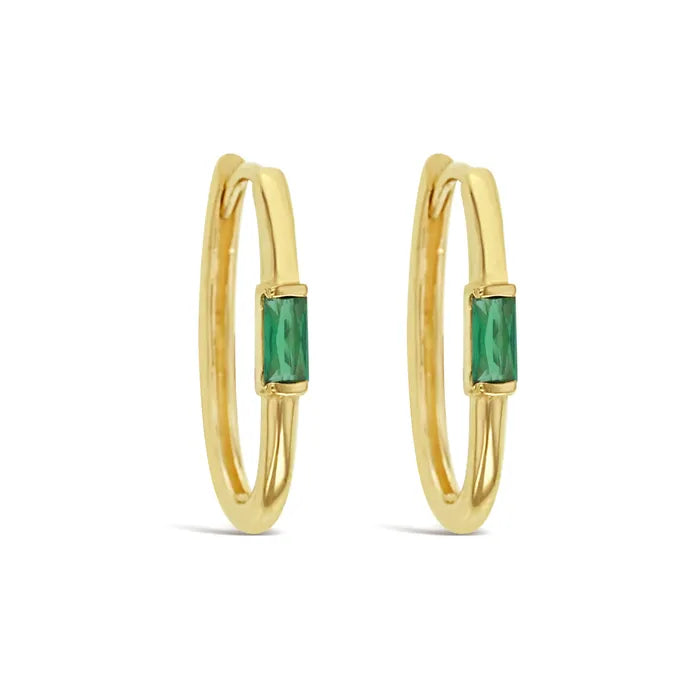 9k Yellow Gold Paperclip Huggie Biron Emerald Earrings