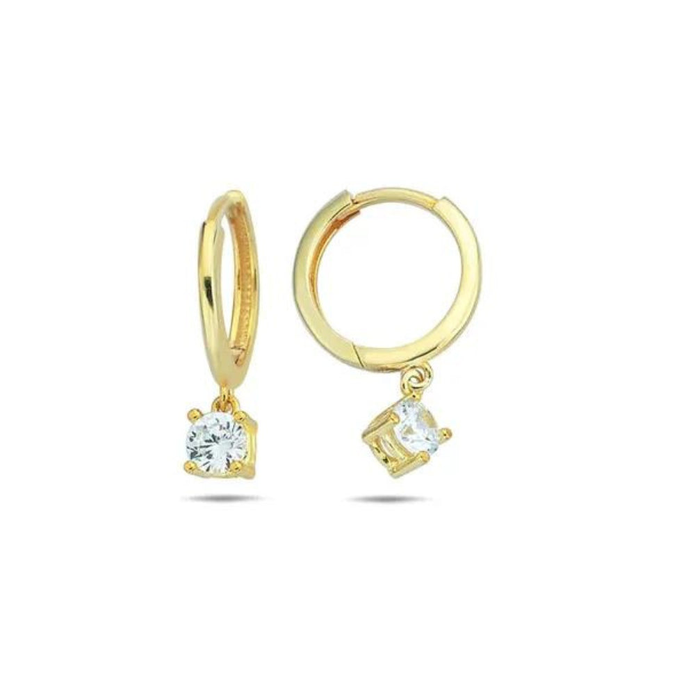 9k Yellow Gold CZ Drop Hoop Earrings