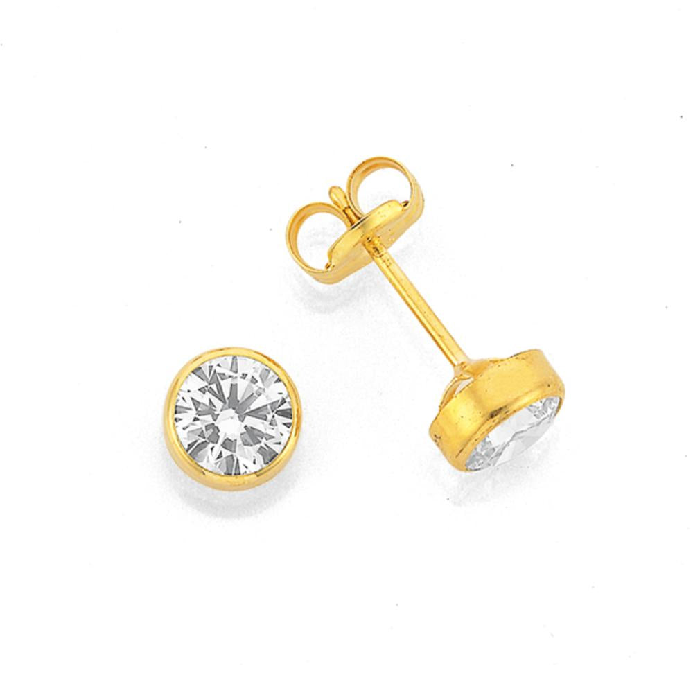 9k Yellow Gold 3mm Bezel CZ Stud Earrings