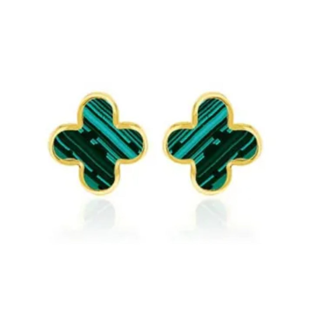 9k Yellow Gold Malachite Petal Stud Earrings