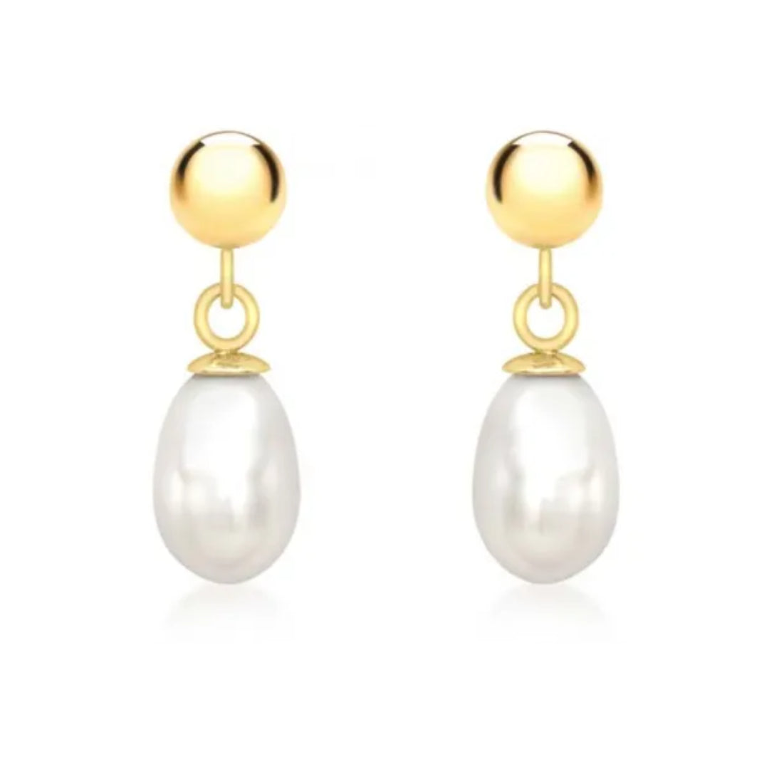 9ct Yellow Gold 5mm Freshwater Pearl Drop Earrings
