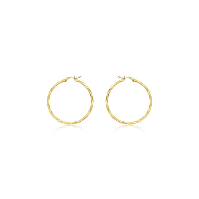 9k Yellow Gold Hollow Diamond Cut Hoop Earrings