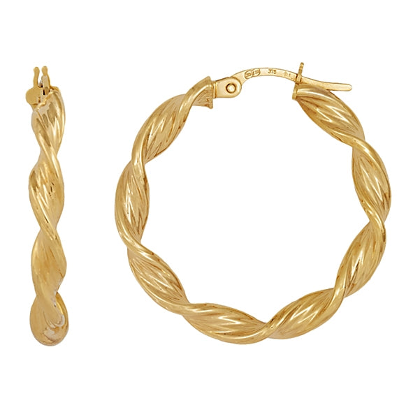 9k Yellow Gold Twisted Hoop Earrings